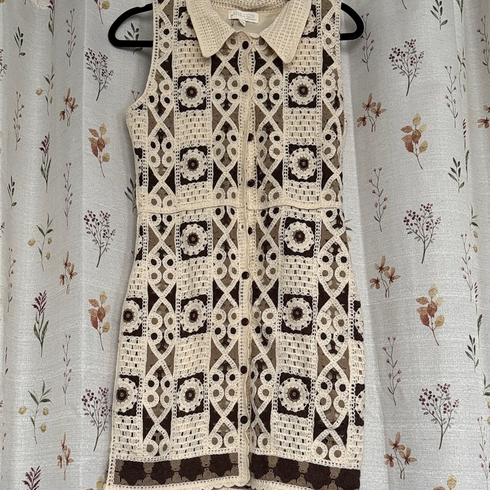 Rebellion Brown and Cream Crochet Mini Dress